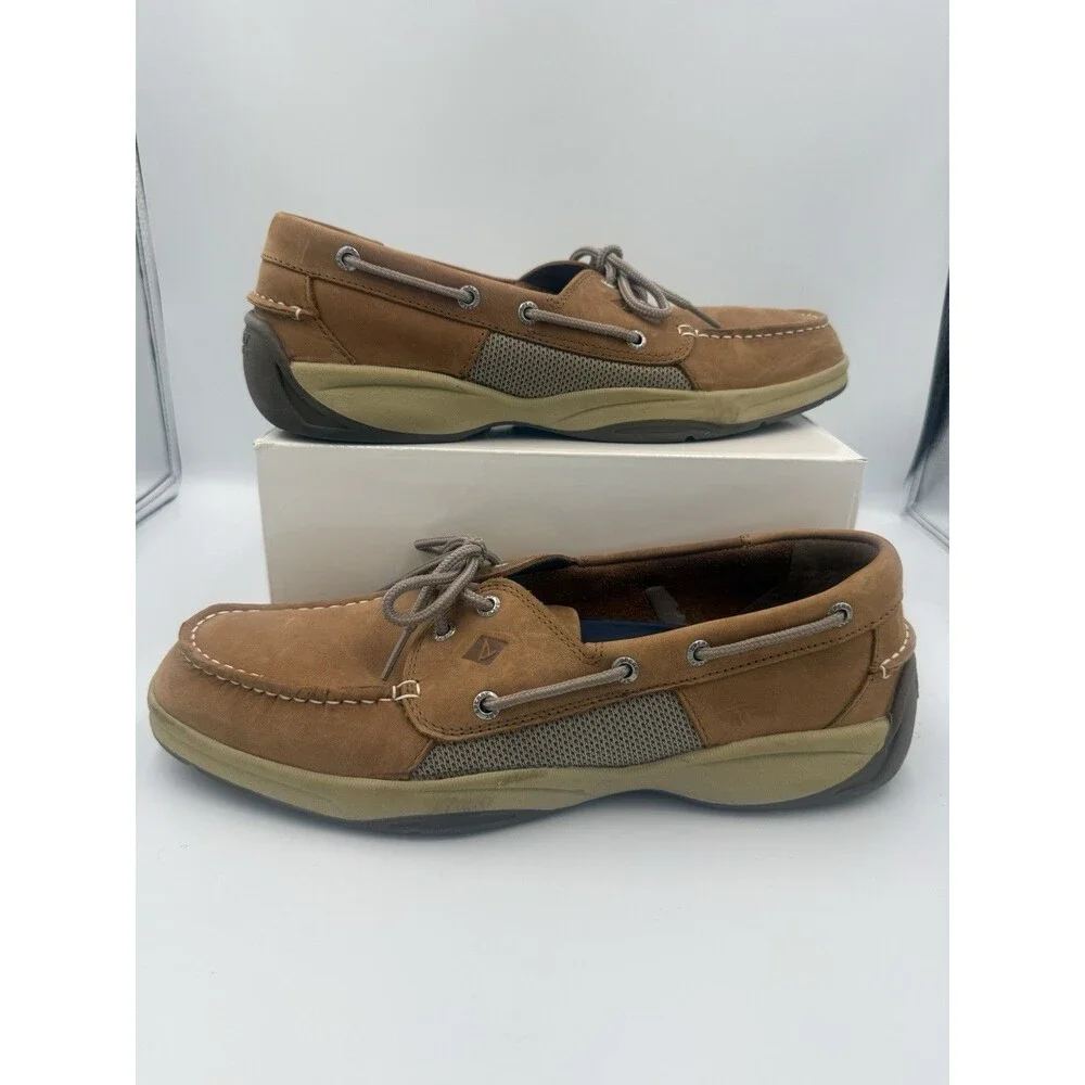 Sperry Top-Sider Intrepid Boat Shoes Tan Leather Men's Size 11.5 2-Eye Lace Up